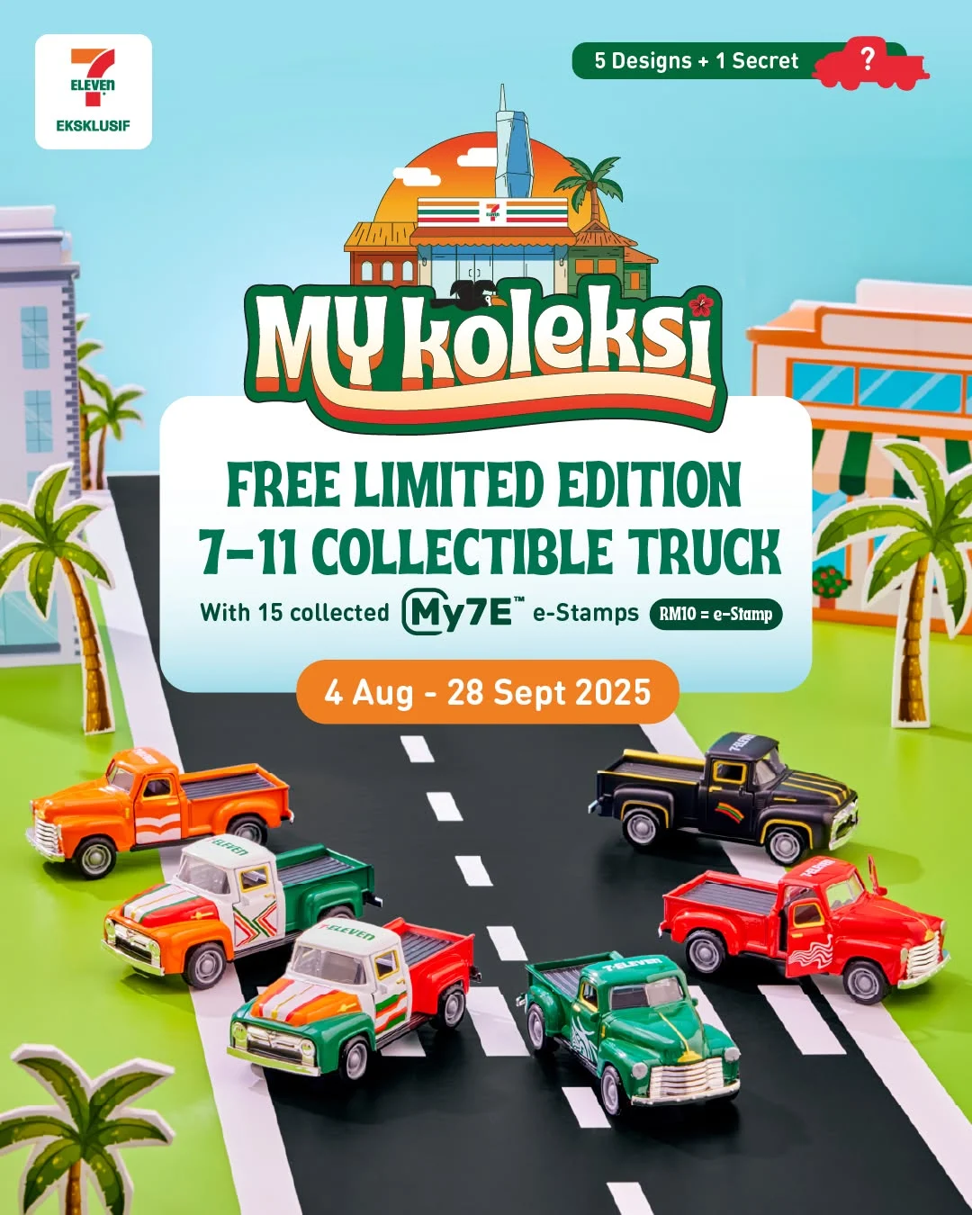 7-Eleven Malaysia MY Koleksi: 5 Limited Edition Collectible Trucks promotion, free with 15 My7E e-Stamps from 4 Aug to 28 Sept 2025.